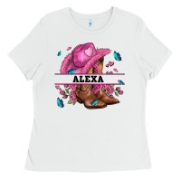 White pink costom name cowgirl hat and roses Ladies Tee - AdoDesignShop