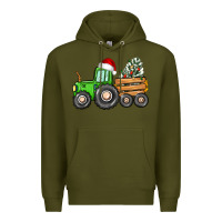 Army Green christmas tractor Premium Hoodie - CowGirlArtShop