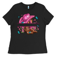 Black pink cowgirl hat and roses Ladies Tee - AdoDesignShop
