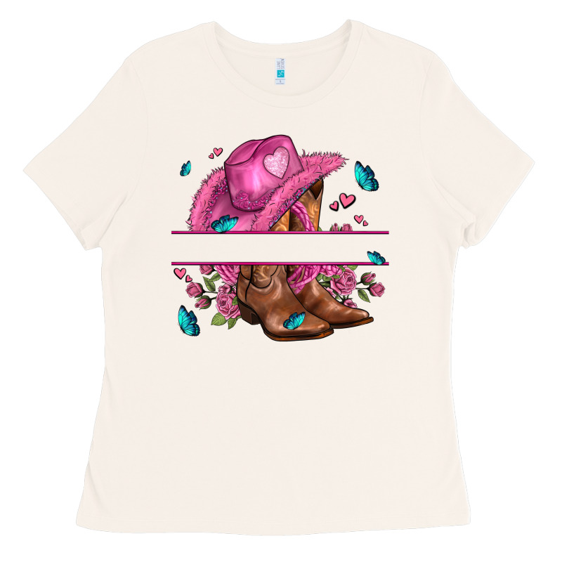 Pink Cowgirl Hat And Roses Ladies Tee by AdoDesignShop | Teevron