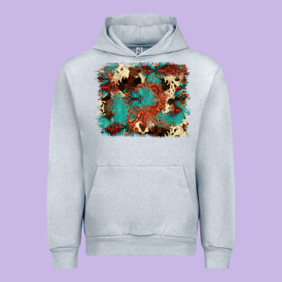 Aztec Turquoise Glitter Cowhide  Tooled Leather Ba Urban Hoodie Designed By Fadigitalartstudio