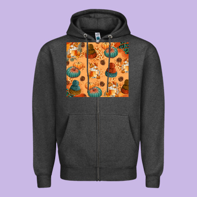 Fall Pumpkins Autumn Coffee Zipper Hoodie Designed By Texasbilliewilder