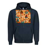 Navy Fall Pumpkins Autumn Coffee Zipper Hoodie - texasbilliewilder