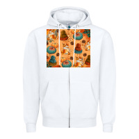 White Fall Pumpkins Autumn Coffee Zipper Hoodie - texasbilliewilder