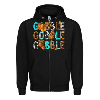 Black Gobble Gobble Gobble with Turkey Zipper Hoodie - texasbilliewilder