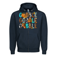 Navy Gobble Gobble Gobble with Turkey Zipper Hoodie - texasbilliewilder