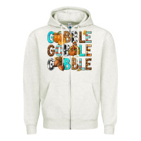Oatmeal Heather Gobble Gobble Gobble with Turkey Zipper Hoodie - texasbilliewilder