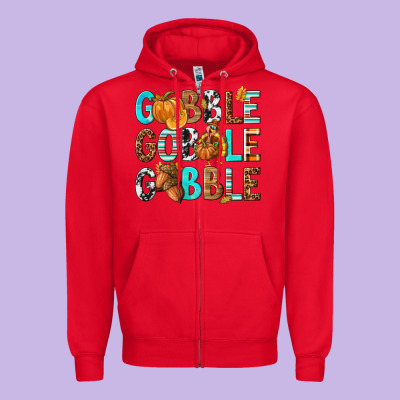 Gobble Gobble Gobble With Turkey Zipper Hoodie Designed By Texasbilliewilder