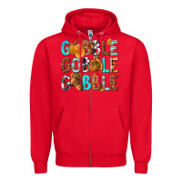 Red Gobble Gobble Gobble with Turkey Zipper Hoodie - texasbilliewilder