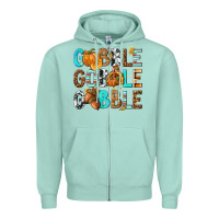 Seafoam Gobble Gobble Gobble with Turkey Zipper Hoodie - texasbilliewilder
