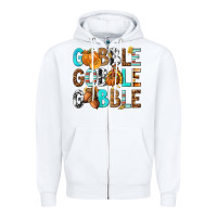 White Gobble Gobble Gobble with Turkey Zipper Hoodie - texasbilliewilder