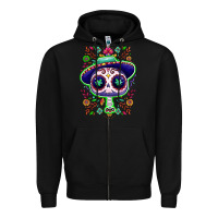 Black Mexican Day of dead sugar skull Zipper Hoodie - NancyCooperArtShop
