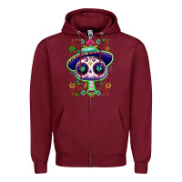 Burgundy Mexican Day of dead sugar skull Zipper Hoodie - NancyCooperArtShop