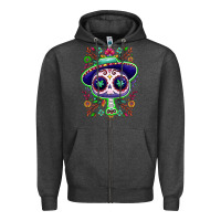 Charcoal Heather Mexican Day of dead sugar skull Zipper Hoodie - NancyCooperArtShop