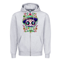 Heather Grey Mexican Day of dead sugar skull Zipper Hoodie - NancyCooperArtShop