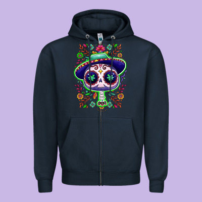 Mexican Day Of Dead Sugar Skull Zipper Hoodie Designed By Nancycooperartshop