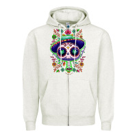 Oatmeal Heather Mexican Day of dead sugar skull Zipper Hoodie - NancyCooperArtShop