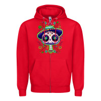 Red Mexican Day of dead sugar skull Zipper Hoodie - NancyCooperArtShop