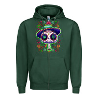 Sports Green Mexican Day of dead sugar skull Zipper Hoodie - NancyCooperArtShop