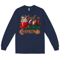 Navy just a girl who loves christmas Long Sleeve Tee - BundleAndBundleShop