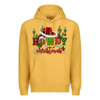 Mustard howdy christmas cowboy hat Premium Hoodie - CowGirlArtShop