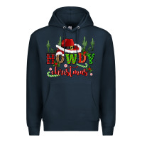 Navy howdy christmas cowboy hat Premium Hoodie - CowGirlArtShop