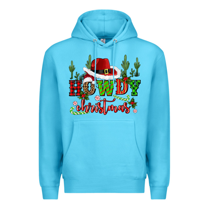 Howdy Christmas Cowboy Hat Premium Hoodie by CowGirlArtShop | Teevron