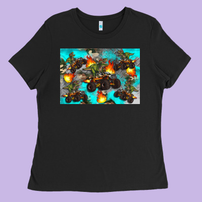 Dinosaur Monster Truck Ladies Tee Designed By Artiststas