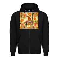 Black Fall Pumpkins and Gnome with Leopard Zipper Hoodie - texasbilliewilder