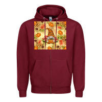 Burgundy Fall Pumpkins and Gnome with Leopard Zipper Hoodie - texasbilliewilder
