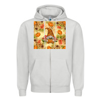 Dove Grey Fall Pumpkins and Gnome with Leopard Zipper Hoodie - texasbilliewilder