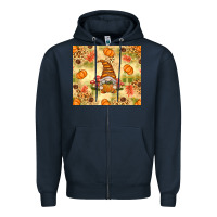 Navy Fall Pumpkins and Gnome with Leopard Zipper Hoodie - texasbilliewilder