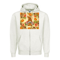 Oatmeal Heather Fall Pumpkins and Gnome with Leopard Zipper Hoodie - texasbilliewilder