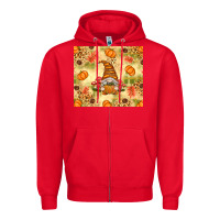 Red Fall Pumpkins and Gnome with Leopard Zipper Hoodie - texasbilliewilder