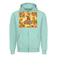 Seafoam Fall Pumpkins and Gnome with Leopard Zipper Hoodie - texasbilliewilder