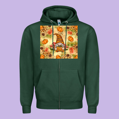 Fall Pumpkins And Gnome With Leopard Zipper Hoodie Designed By Texasbilliewilder