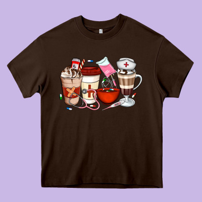 Nurse Coffee Cups Heavy Core Tee Designed By Artiststas