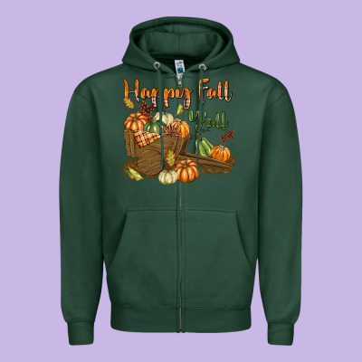 Happy Fall Y'all Zipper Hoodie Designed By Texasbilliewilder