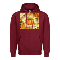 Burgundy Fall Pumpkins with Flowers Zipper Hoodie - texasbilliewilder