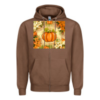 Chestnut Fall Pumpkins with Flowers Zipper Hoodie - texasbilliewilder