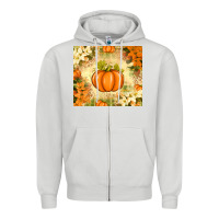 Dove Grey Fall Pumpkins with Flowers Zipper Hoodie - texasbilliewilder