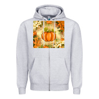 Heather Grey Fall Pumpkins with Flowers Zipper Hoodie - texasbilliewilder