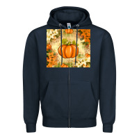 Navy Fall Pumpkins with Flowers Zipper Hoodie - texasbilliewilder