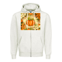 Oatmeal Heather Fall Pumpkins with Flowers Zipper Hoodie - texasbilliewilder