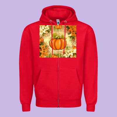 Fall Pumpkins With Flowers Zipper Hoodie Designed By Texasbilliewilder
