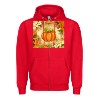 Red Fall Pumpkins with Flowers Zipper Hoodie - texasbilliewilder