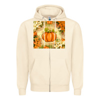 Sandshell Fall Pumpkins with Flowers Zipper Hoodie - texasbilliewilder