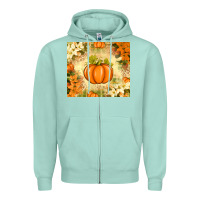 Seafoam Fall Pumpkins with Flowers Zipper Hoodie - texasbilliewilder