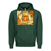 Sports Green Fall Pumpkins with Flowers Zipper Hoodie - texasbilliewilder