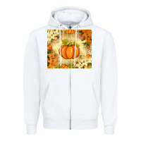 White Fall Pumpkins with Flowers Zipper Hoodie - texasbilliewilder